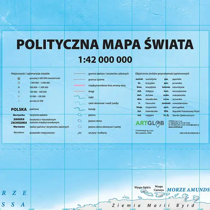 Świat polityczna i fizyczna - dwustronna mapa ścienna, 1:42 000 000